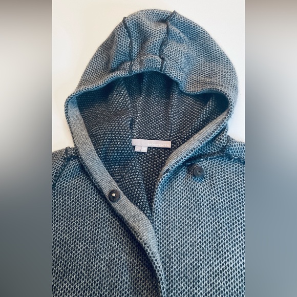360 Sweater Open Cardigan Sz Small Wool Cashmere Blend Grey Black Hood Stitching - Picture 10 of 16